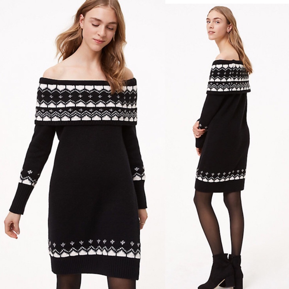 LOFT S Fairisle Off The Shoulder Sweater Dress